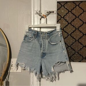 Agolde Light Blue Frayed Jean Shorts